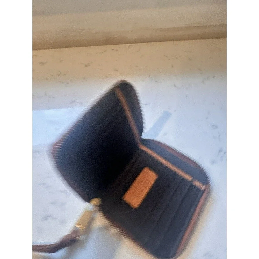 Margot Cognac Brown Leather Chevron Cyrus Slim Zip Around Wallet 5”x1”x4.5”